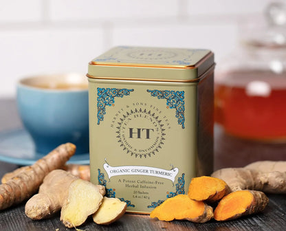 Harney & Sons HT Organic Ginger Turmeric Herbal Tea, 20 Sachets Tin