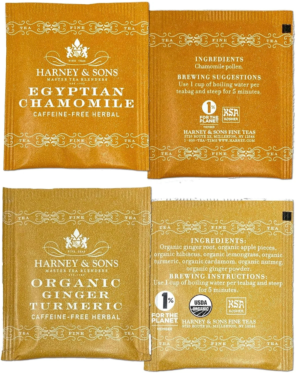 Harney & Sons Assorted Tea Bag Sampler 40 Count – Harney Decaf Tea Bags Variety Packs, Herbal Tea Bundle Caffeine Free Tea