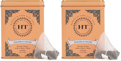 Harney & Sons Peaches & Ginger Black Tea, 20ct sachet tin (Pack of 2)