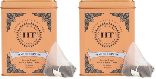 Harney & Sons Peaches & Ginger Black Tea, 20ct sachet tin (Pack of 2)
