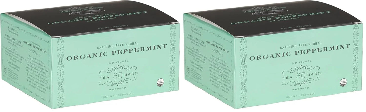 Harney & Sons Organic Peppermint Tea 1.76oz/50g (50 Tea Bags) (Pack of 2)