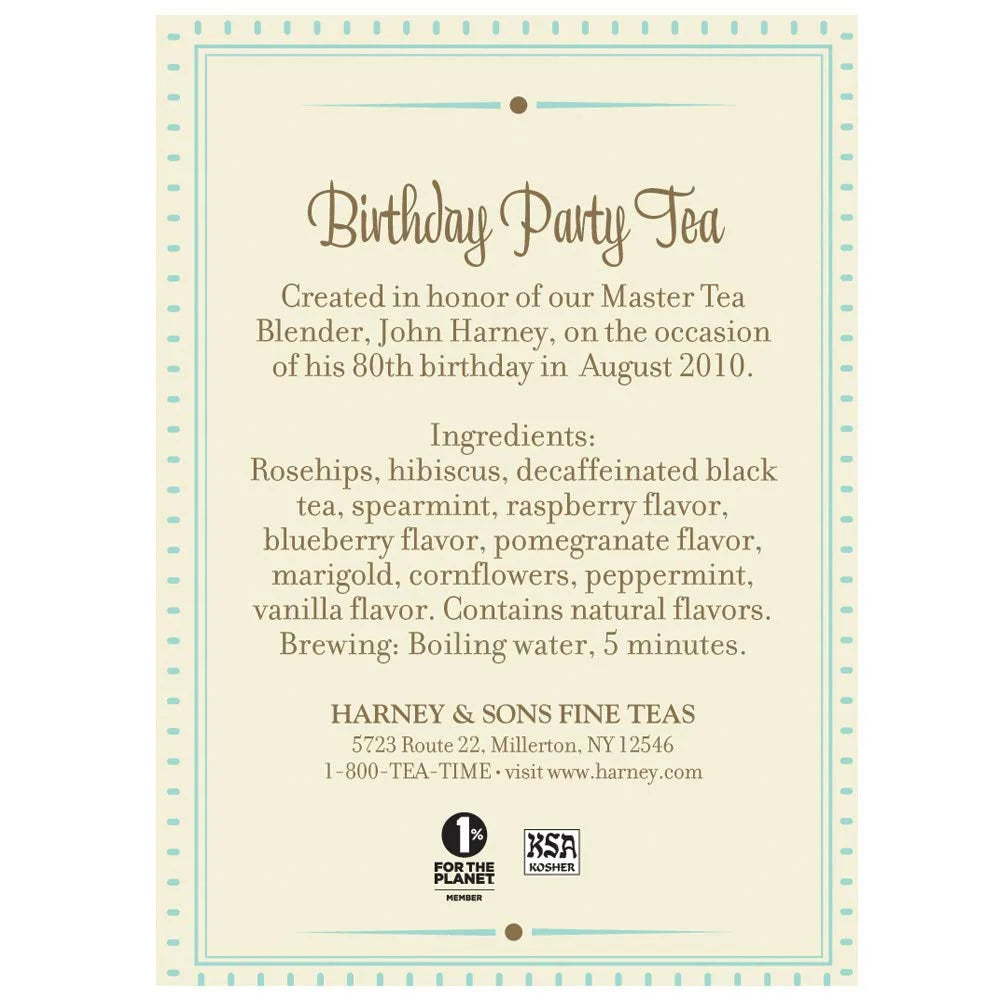 Harney & Sons Birthday Party Decaf Black Tea, 30 Sachets in Tin