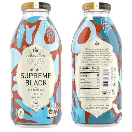 Harney & Sons Organic Supreme Black Iced Tea, 12 Glass Bottles, 16 oz