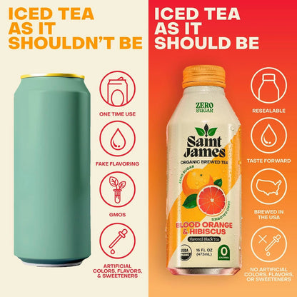 Saint James Iced Tea, Organic Black Tea, Blood Orange, 12 Pack