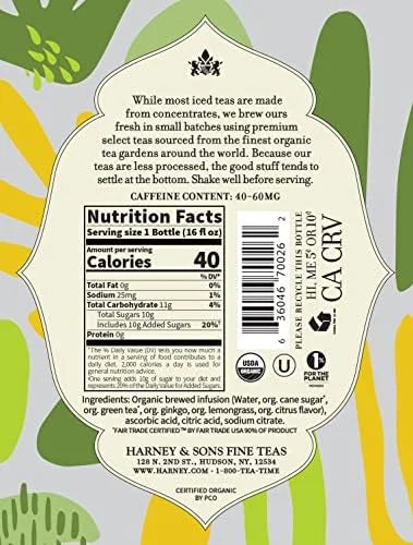 Harney & Sons Organic Green Iced Tea with Citrus & Ginkgo, 12 Bottles