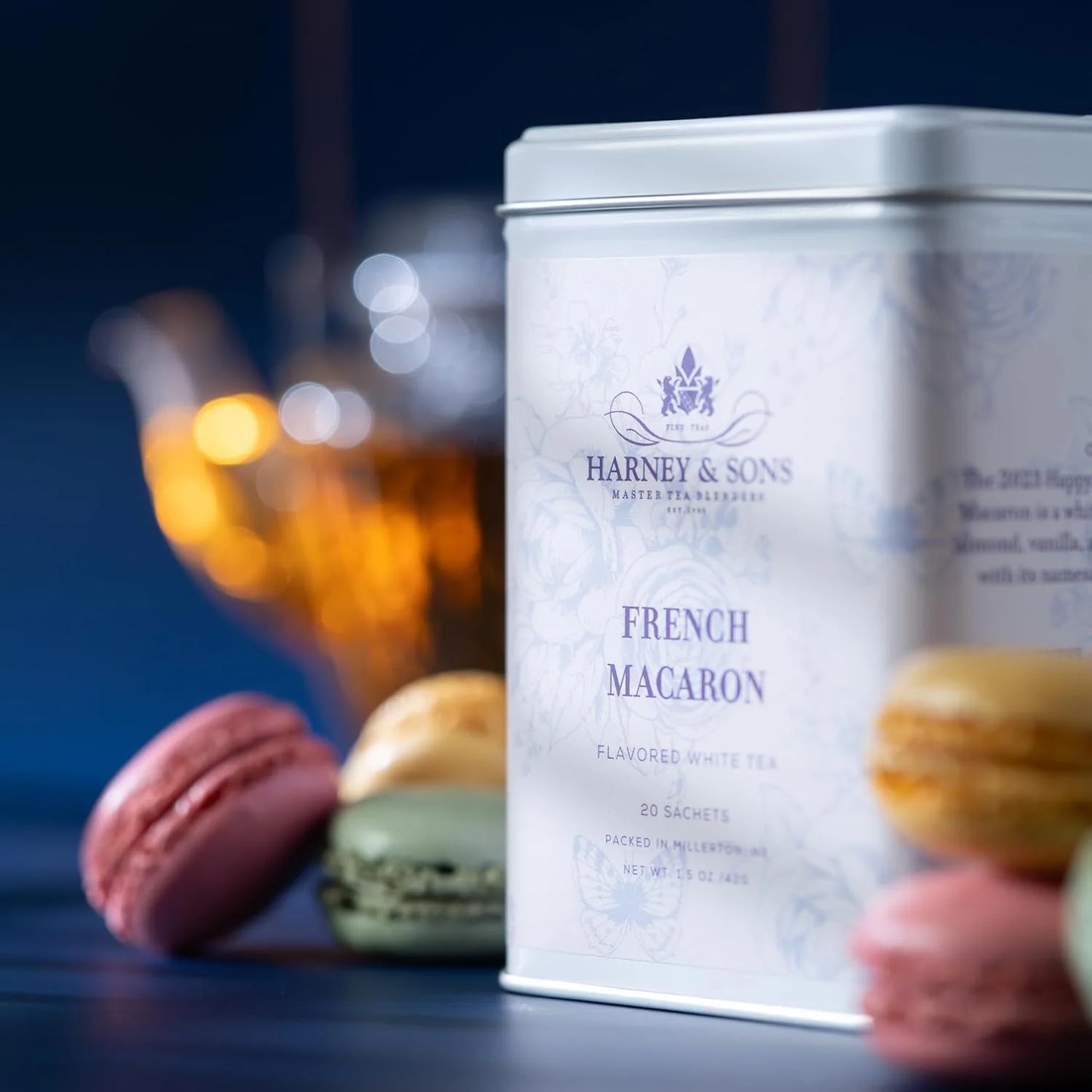 Harney & Sons French Macaron, White Tea, 20 sachet tin