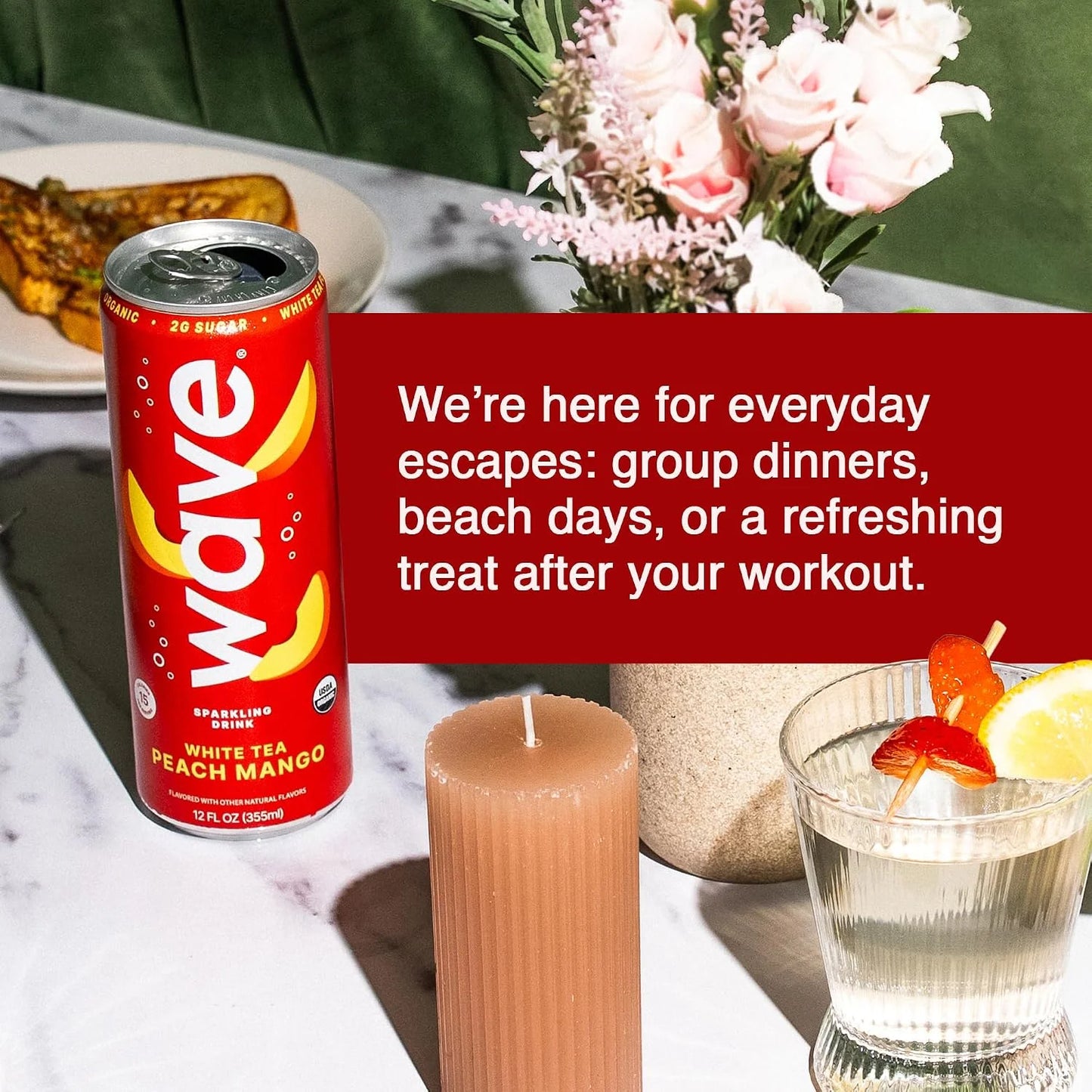 WAVE Organic Sparkling Drink, Soda Alternative, White Tea Peach Mango