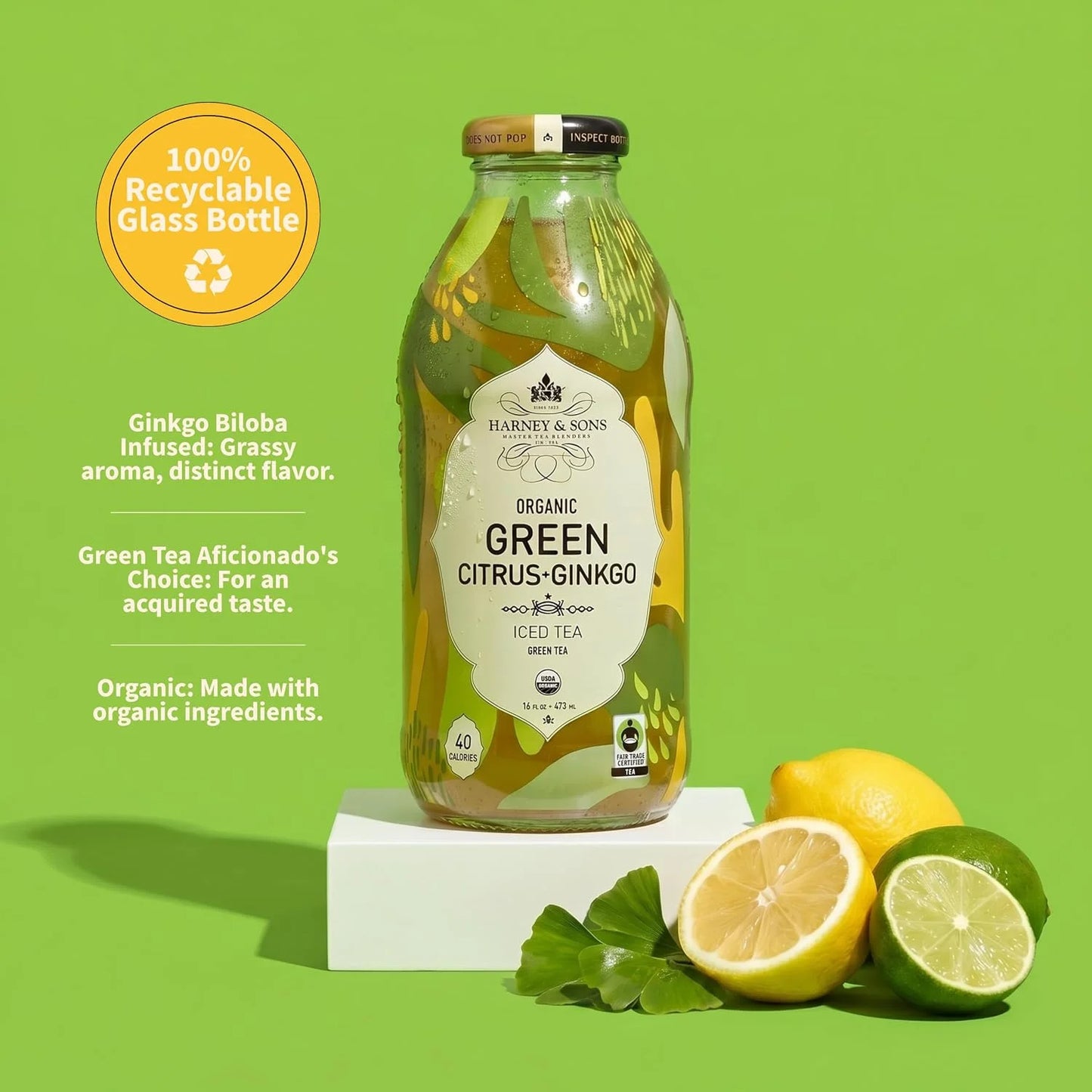 Harney & Sons Organic Green Iced Tea with Citrus & Ginkgo, 12 Bottles