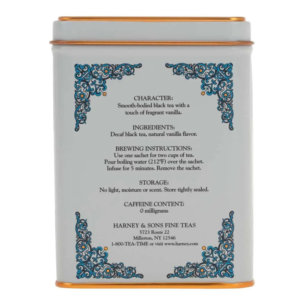 Harney & Sons HT Vanilla Comoro Decaf Black Tea, 20 Sachets in Tin