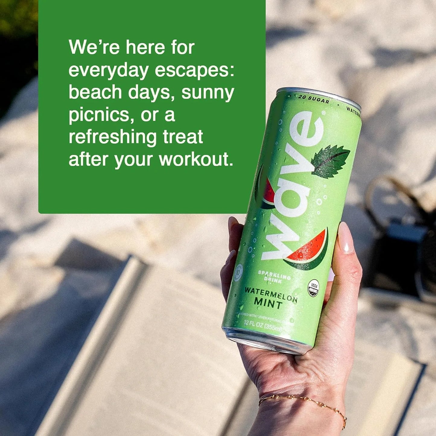 WAVE Organic Sparkling Drink, Soda Alternative, Watermelon Mint