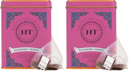Harney & Sons HT Raspberry Herbal Tea, Caffeine Free, 20 Sachets Tin (Pack of 2)