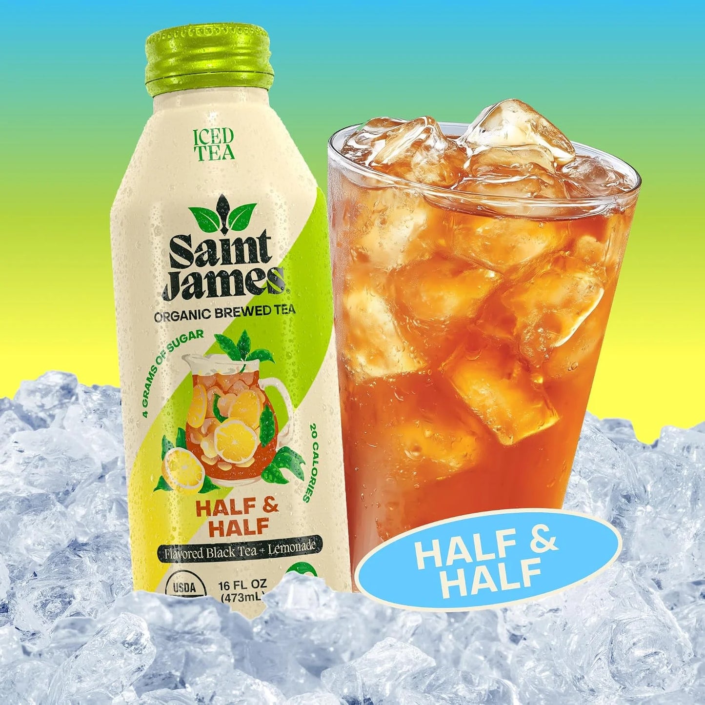 Saint James Iced Tea Organic Black Tea & Lemonade, Half & Half, 12 Pack