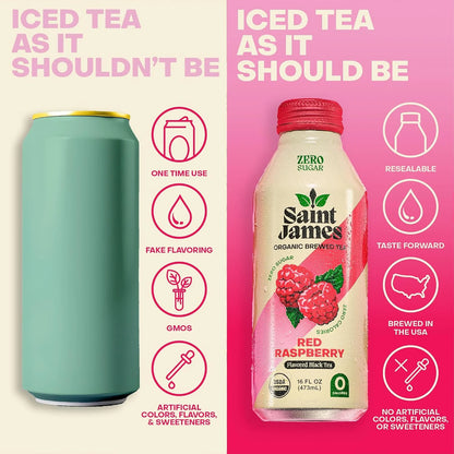 Saint James Iced Tea Organic Black Tea, Red Raspberry, 12 Pack