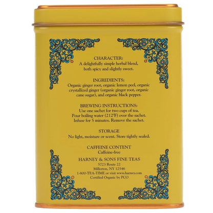 Harney & Sons HT Organic Ginger Lemon Herbal Tea, 20 Sachets in Tin