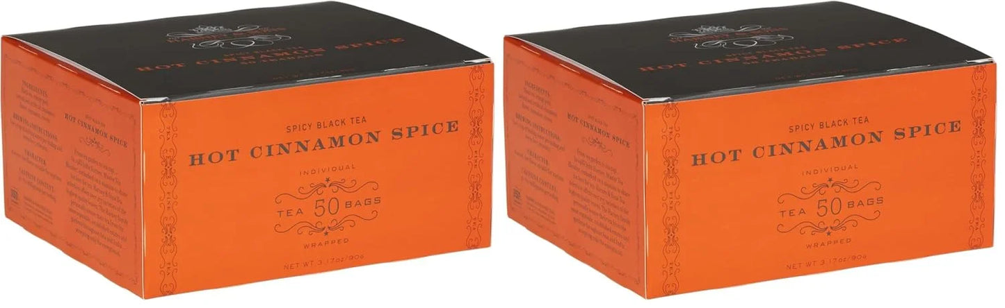 Harney and Sons Hot Cinnamon Spice, a Spicy Black Tea with Cinnamon, Orange Flavors & Sweet Clove - 50 Teabags (Pack of 2)