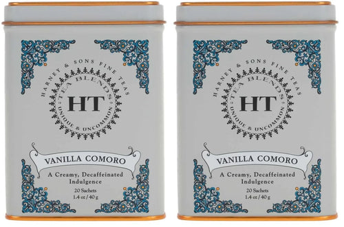 Harney & Sons Tea Decaffeinated, Great Present Idea, Vanilla Comoro, 1.4 oz Tin (20 Sachets) (Pack of 2)