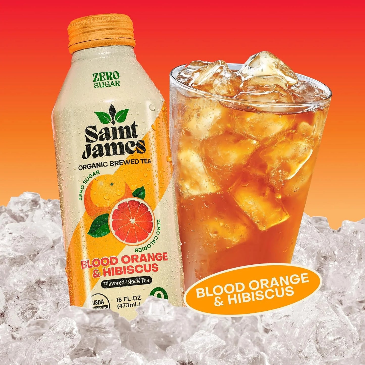 Saint James Iced Tea, Organic Black Tea, Blood Orange, 12 Pack