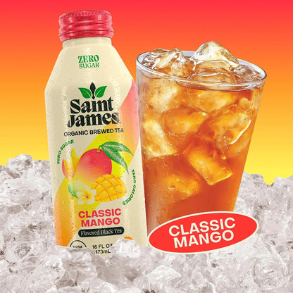 Saint James Iced Tea Organic Black Tea, Classic Mango, 12 Pack (16 fl oz)