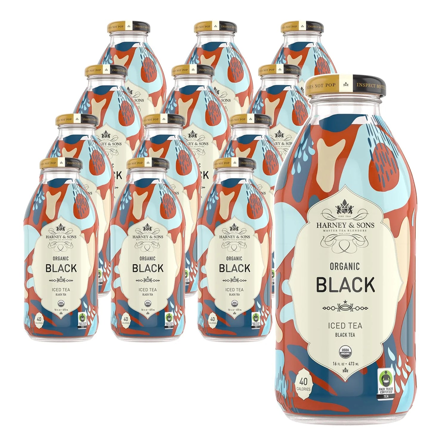 Harney & Sons Organic Black Iced Tea, 12 Glass Bottles, 16 fl oz