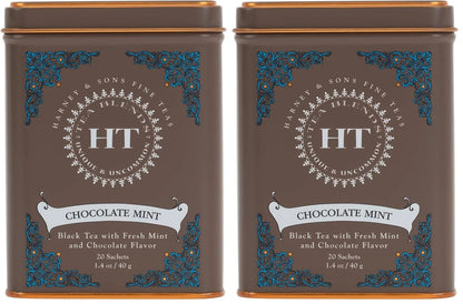 Harney and Sons Chocolate Mint, Flavored Black Tea - 20 Sachets per Tin (Pack of 2)