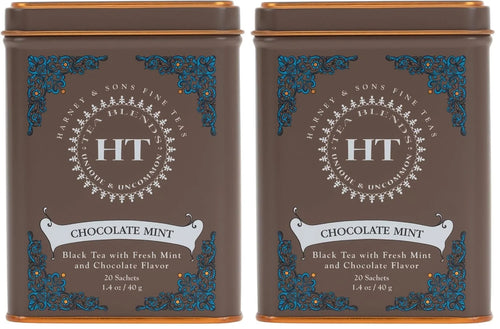 Harney and Sons Chocolate Mint, Flavored Black Tea - 20 Sachets per Tin (Pack of 2)