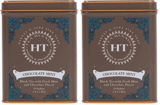 Harney and Sons Chocolate Mint, Flavored Black Tea - 20 Sachets per Tin (Pack of 2)
