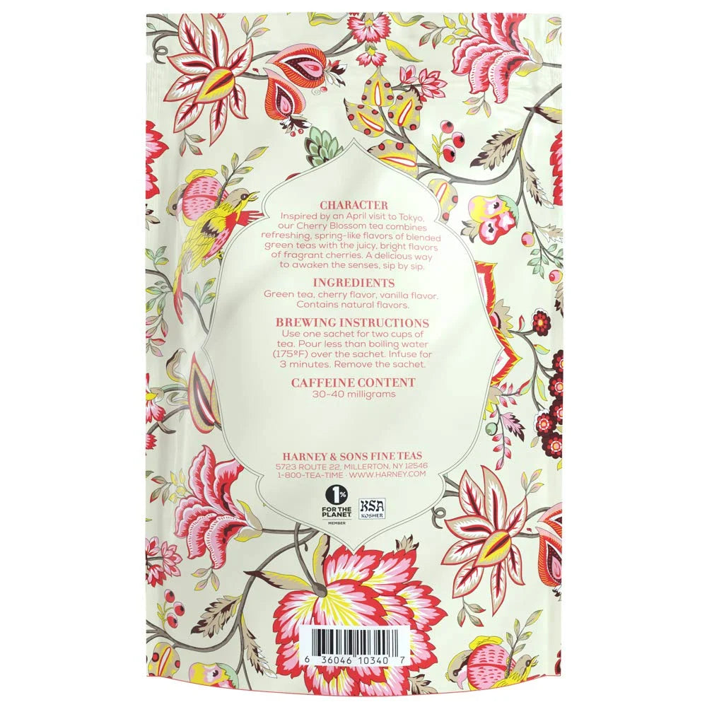 Harney & Sons Cherry Blossom Green Tea Sachets, 50 Count