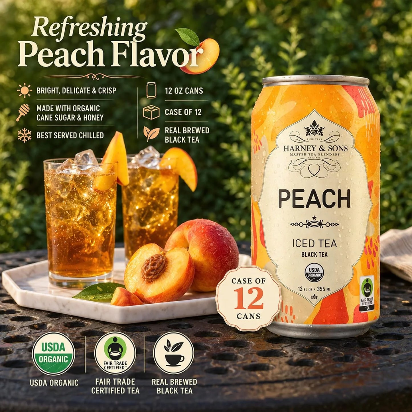 Harney & Sons Organic Peach Iced Tea, 12 Cans, 12 oz
