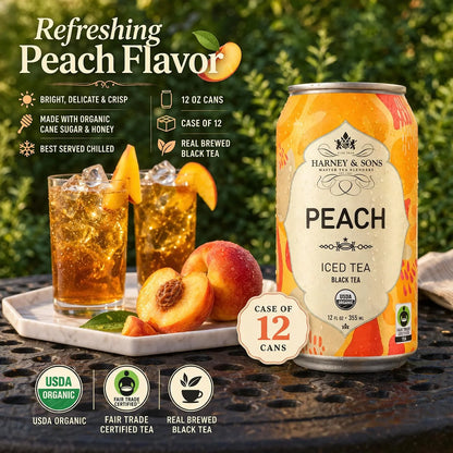 Harney & Sons Organic Peach Iced Tea, 12 Cans, 12 oz