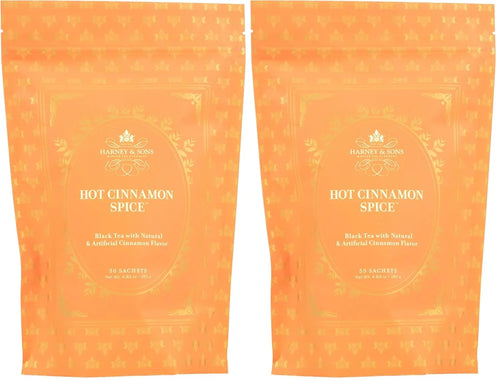 Harney & Sons Hot Cinnamon Spice, Bag of 50 Sachets, Black Tea w/Orange Pieces and Cloves (Packaging may vary), (Pack of 2)