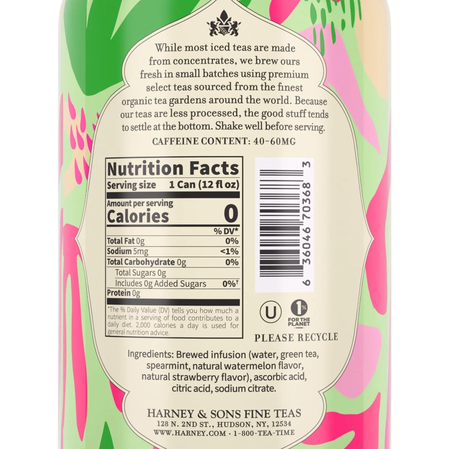 Harney & Sons Watermelon Mint Green Iced Tea, 12 Cans, 12 oz
