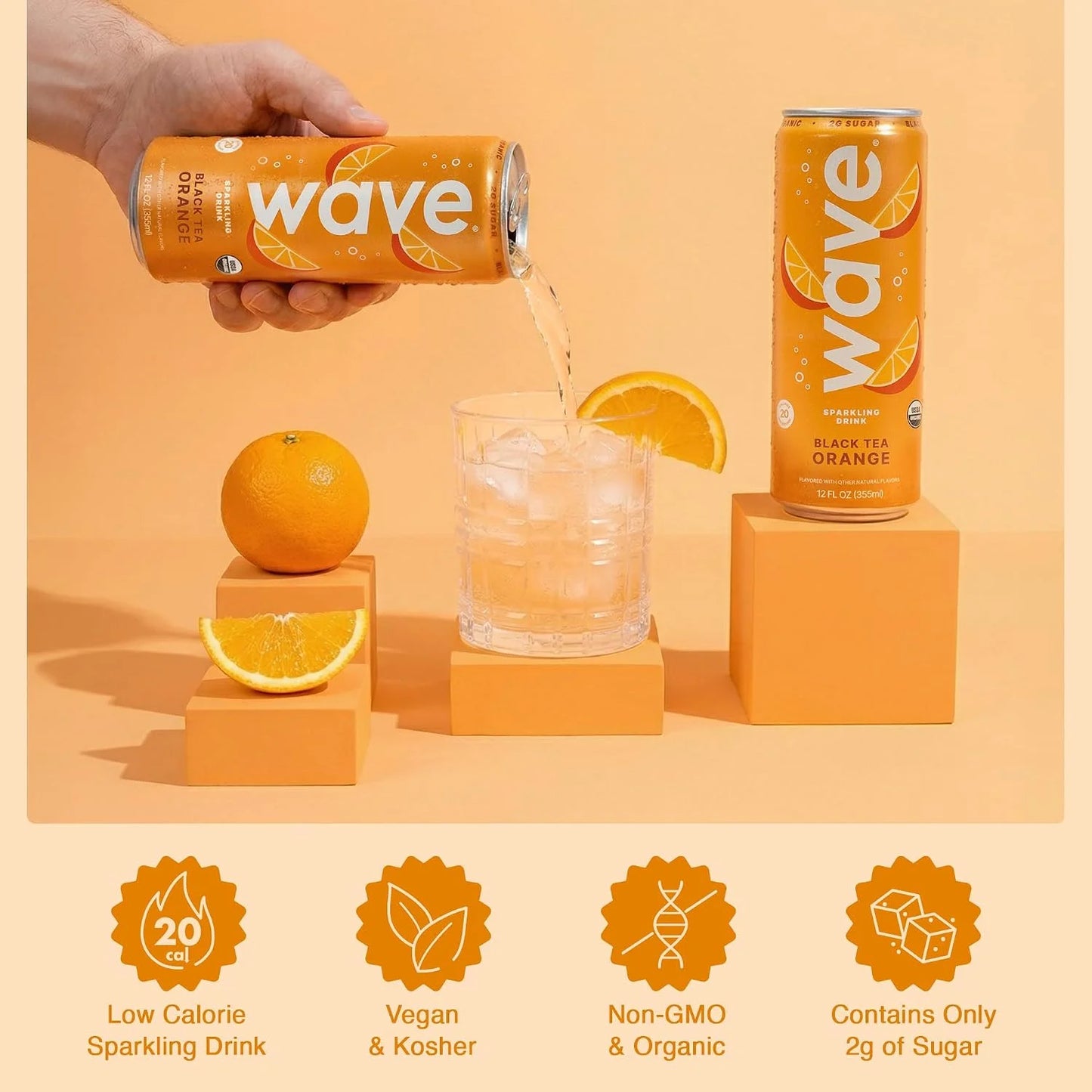 WAVE Organic Sparkling Drink, Soda Alternative, Black Tea Orange