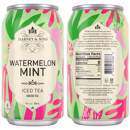 Harney & Sons Watermelon Mint Green Iced Tea, 12 Cans, 12 oz