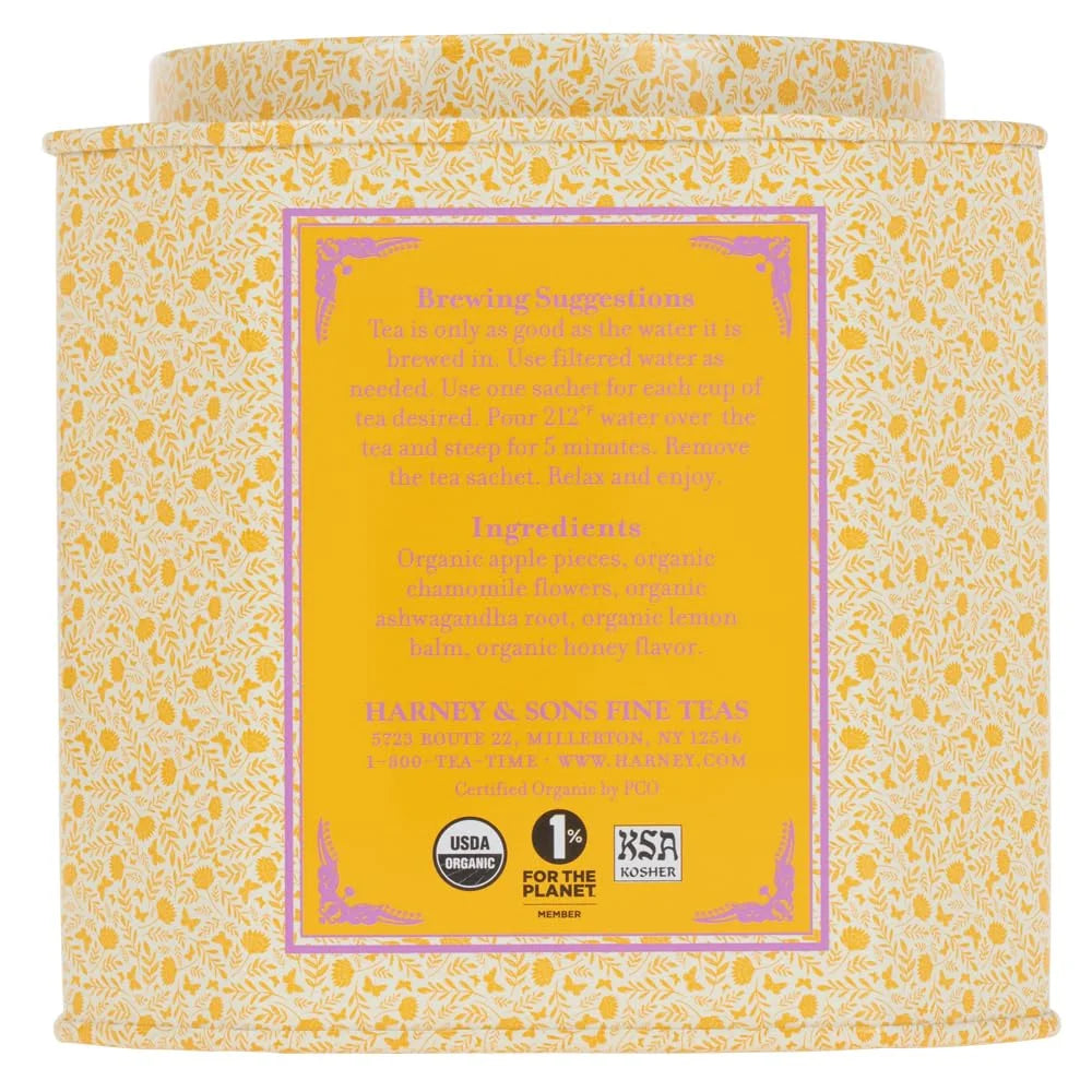 Harney & Sons Organic Honey Chamomile Herbal Tea, 30 Sachets in Tin