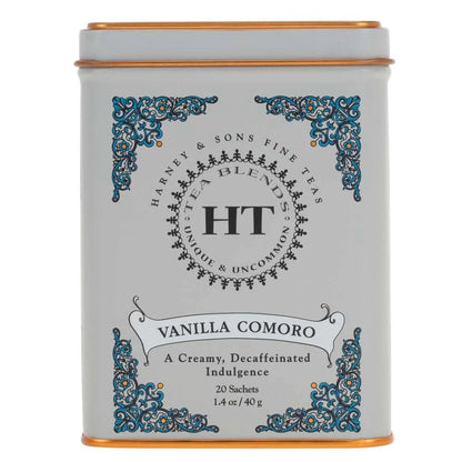 Harney & Sons HT Vanilla Comoro Decaf Black Tea, 20 Sachets in Tin