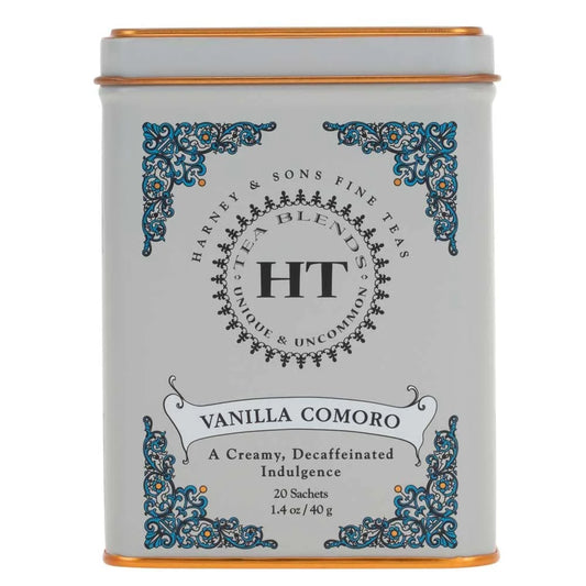 Harney & Sons HT Vanilla Comoro Decaf Black Tea, 20 Sachets in Tin