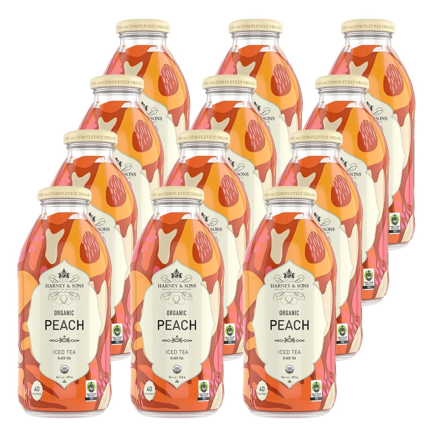 Harney & Sons Peach Black Iced Tea, 12 Glass Bottles, 16 fl oz