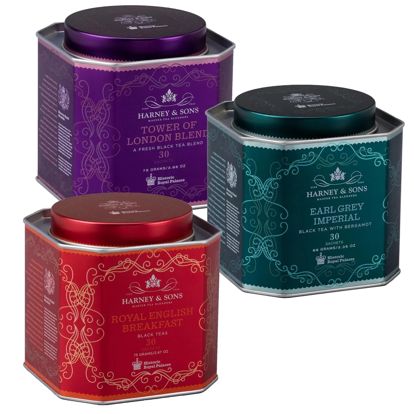 Harney & Sons Historic Royal Palaces Black Tea Collection Set of 3 - Tower of London, Royal English Breakfast, & Earl Grey Imperial