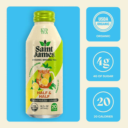 Saint James Iced Tea Organic Black Tea & Lemonade, Half & Half, 12 Pack