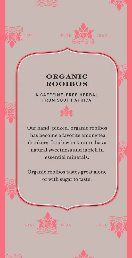 Harney & Sons Premium Tea, Organic Rooibos Herbal Tea, Individually Wrapped Tea Bags, 20/box