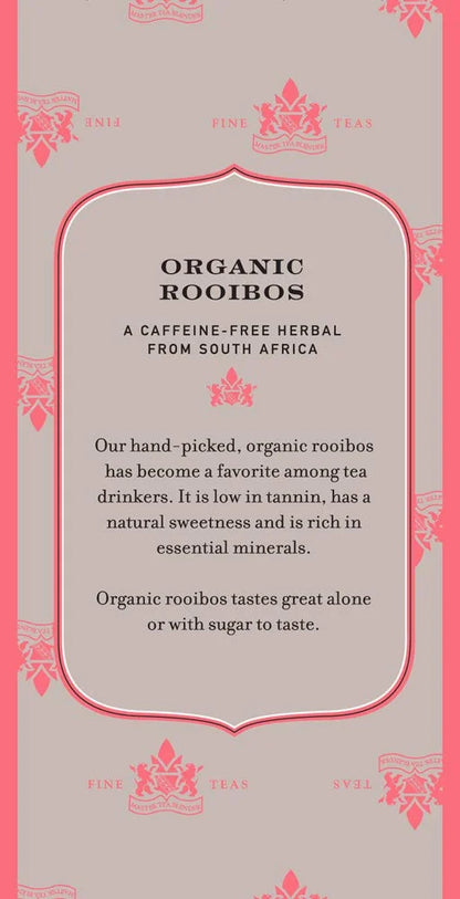Harney & Sons Premium Tea, Organic Rooibos Herbal Tea, Individually Wrapped Tea Bags, 20/box