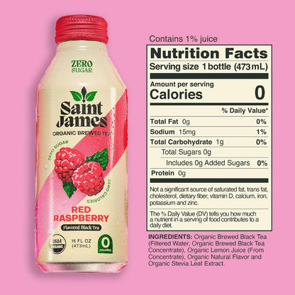 Saint James Iced Tea Organic Black Tea, Red Raspberry, 12 Pack