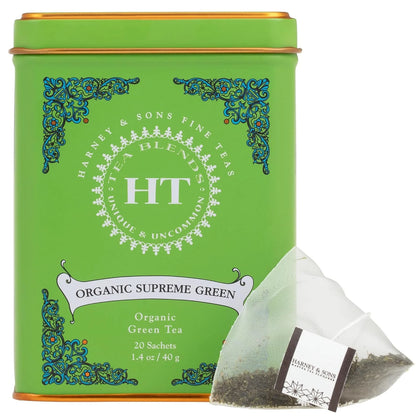 Harney & Sons HT Organic Supreme Green Tea, 20 Sachets, Tea Tin