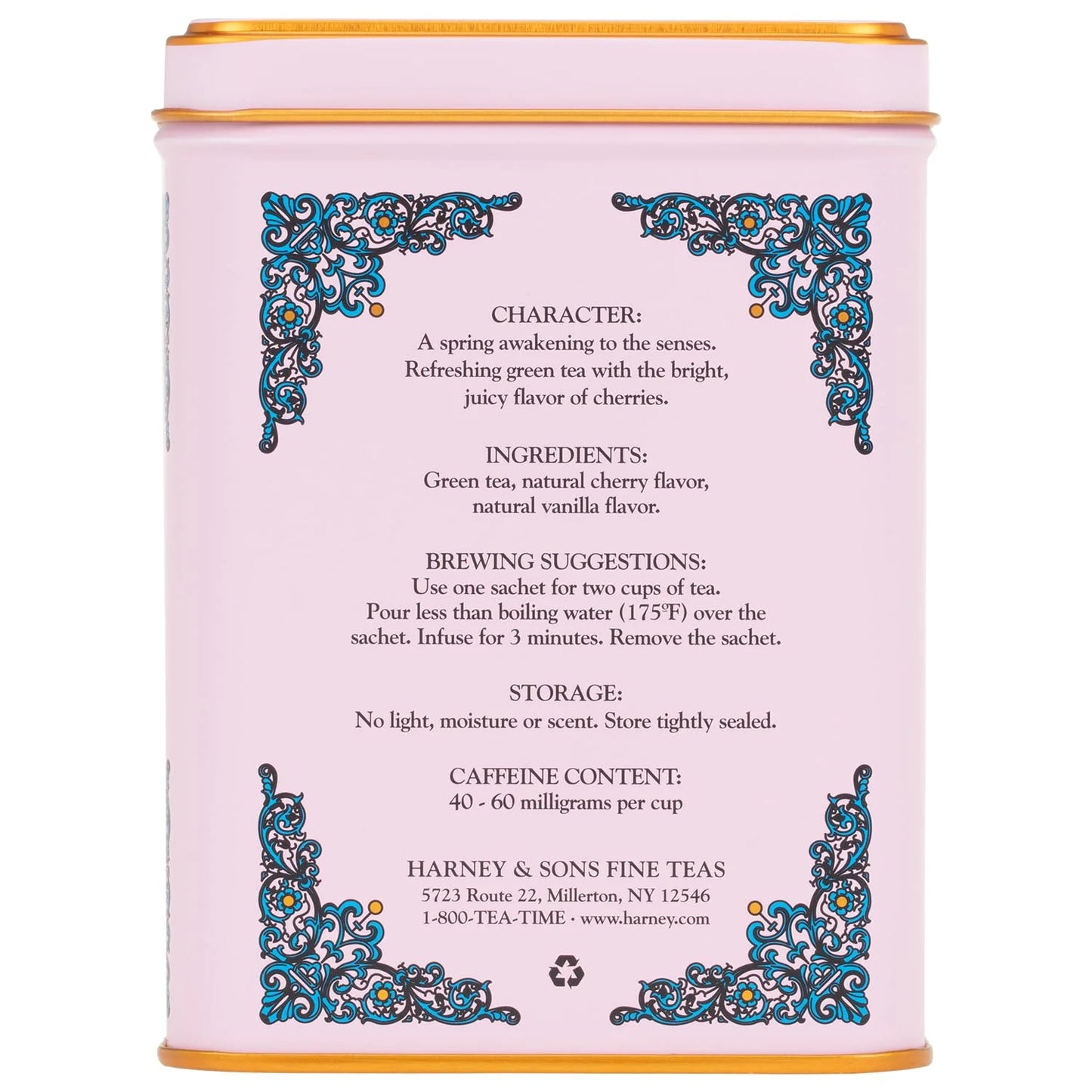 Harney & Sons HT Cherry Blossom Green Tea, 20 Sachets in Tin