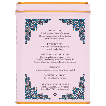 Harney & Sons HT Cherry Blossom Green Tea, 20 Sachets in Tin