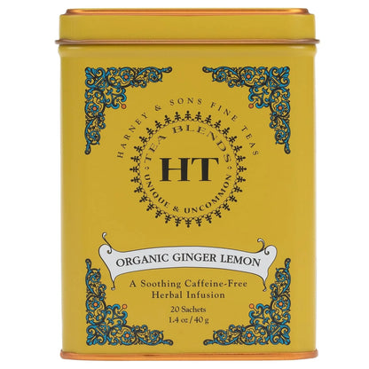 Harney & Sons HT Organic Ginger Lemon Herbal Tea, 20 Sachets in Tin