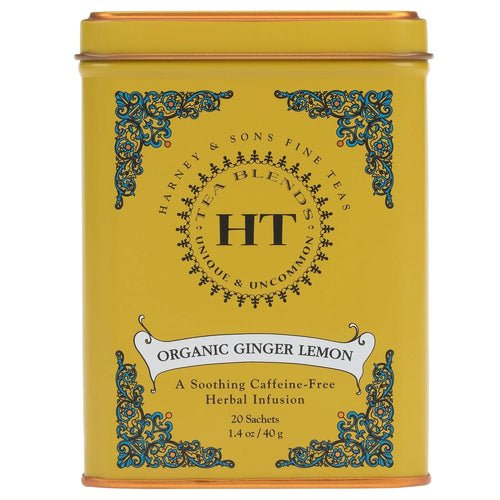 Harney & Sons HT Organic Ginger Lemon Herbal Tea, 20 Sachets in Tin
