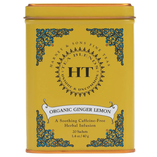 Harney & Sons HT Organic Ginger Lemon Herbal Tea, 20 Sachets in Tin