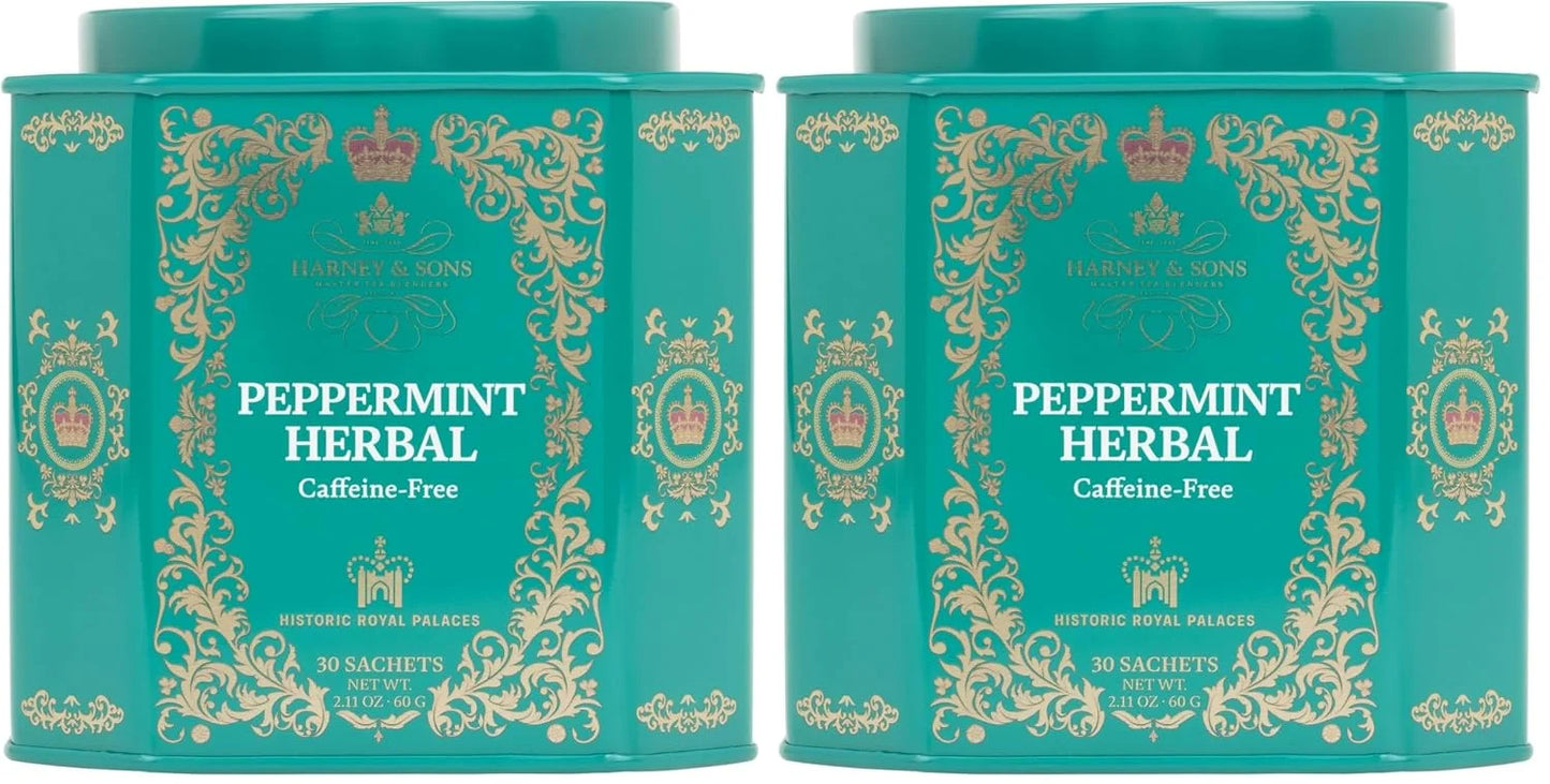 Harney & Sons Peppermint Herbal Tea in Sachets, Caffeine-Free Herbal, 30 Sachets (Pack of 2)