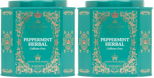 Harney & Sons Peppermint Herbal Tea in Sachets, Caffeine-Free Herbal, 30 Sachets (Pack of 2)